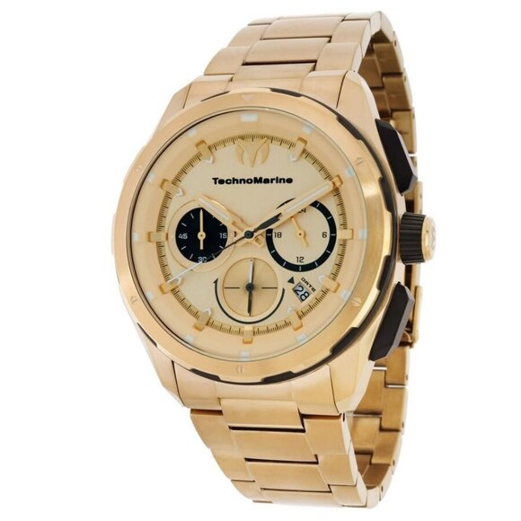 NWT Authentic Technomarine Ocean Chronograph GMT Quartz Gold Dial Men's Watch - Picture 1 of 3